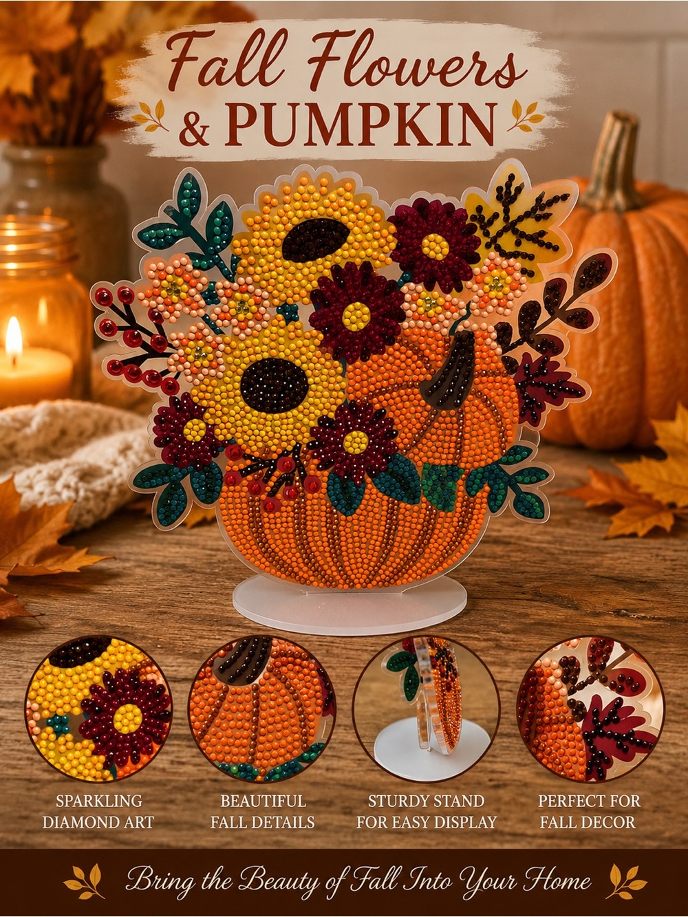 Fall Pumpkin & Sunflower Diamond Art Décor - Sealed